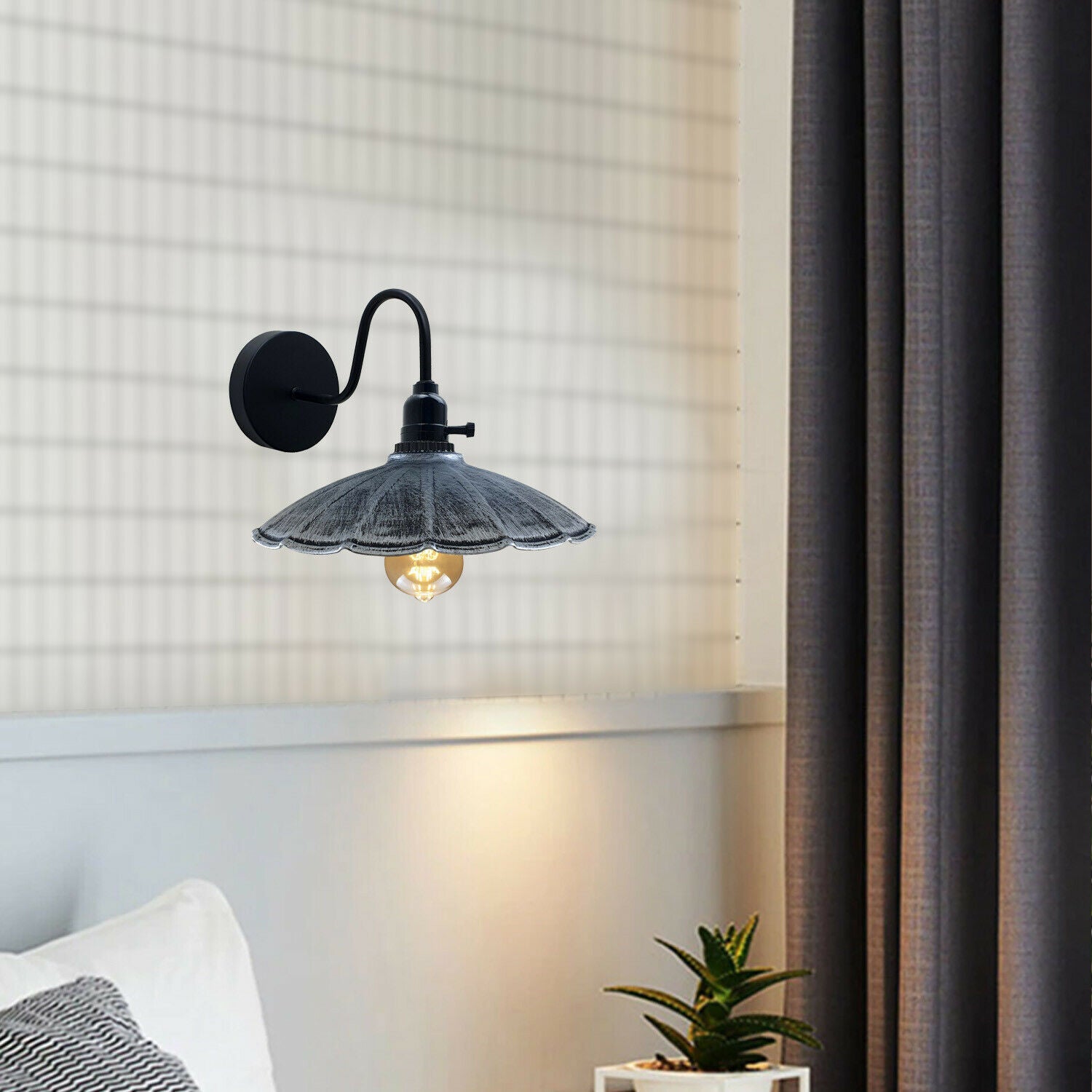 Gebürstetes Silber-Retro Wandleuchte Metall Wand Lampe Leuchte Loft E27 Industrie Licht