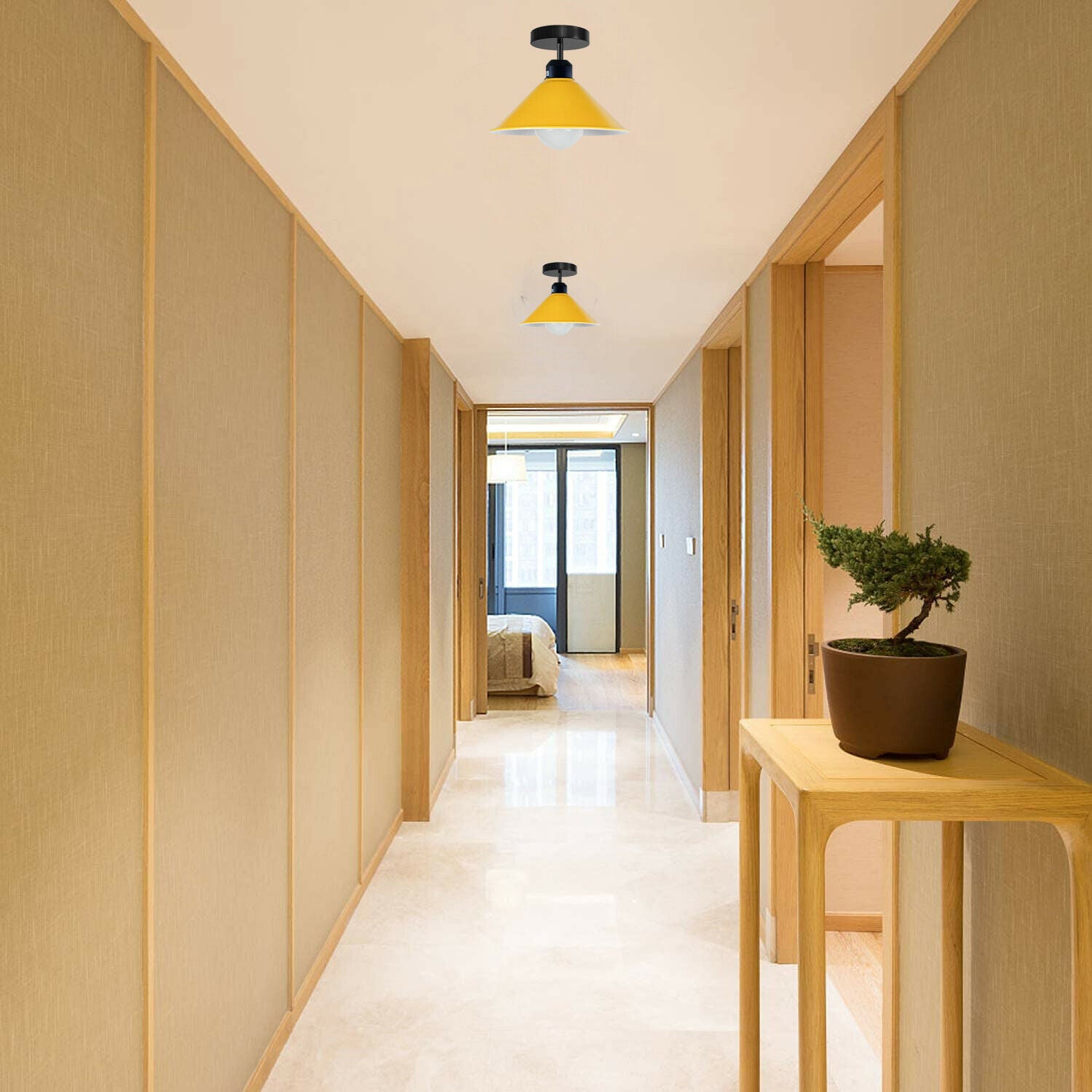 Gelb-Deckenlampe Industrie Retro E27 Hängeleuchte Kegel Metall Draht  Vintage Lampe