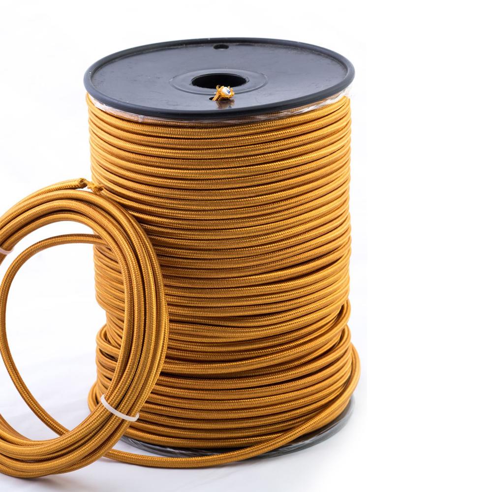 2-adriger runder Vintage geflochtener Stoff Goldfarbenes Kabel Flex 0,75 mm - Shop für LED-Leuchten - Transformatoren - Lampenschirme - Halter | LEDSone DE