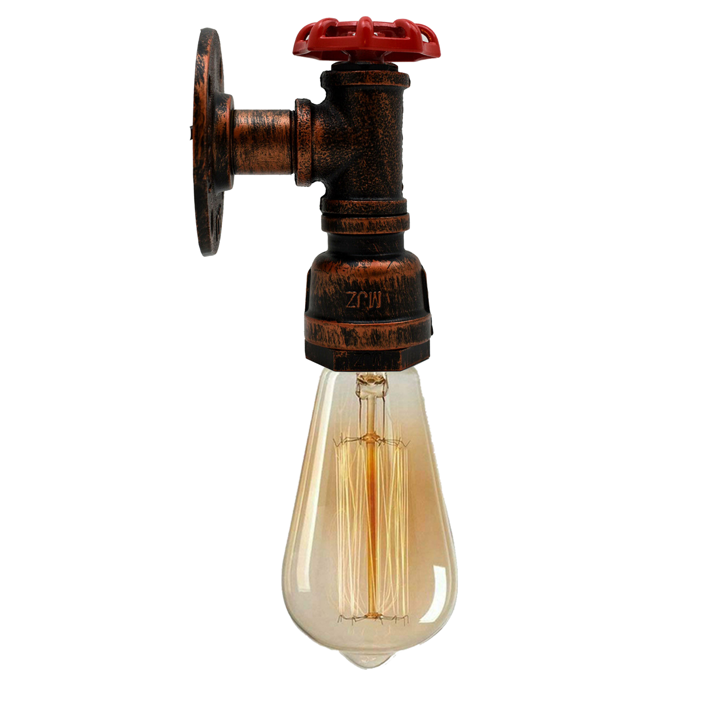 Rustikaler roter Vintage-Metall-Wasserpfeifen-Wandleuchter mit Rad LEDSone DE-1