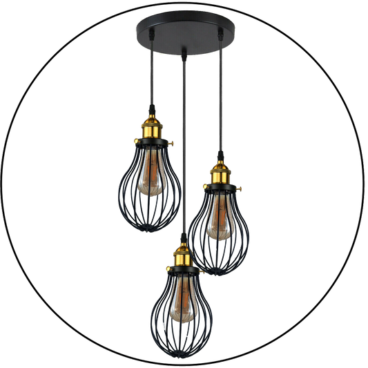 3-Flammige Deckenpendelleuchte Industriekäfig