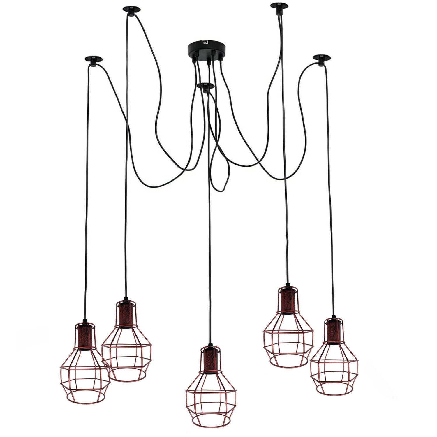 Rustikale rote 2m Pendelleuchte Käfig Retro industrielle Deckenleuchte Spinnenlampe