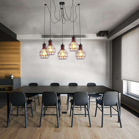 Rustikale rote 2m Pendelleuchte Käfig Retro industrielle Deckenleuchte Spinnenlampe