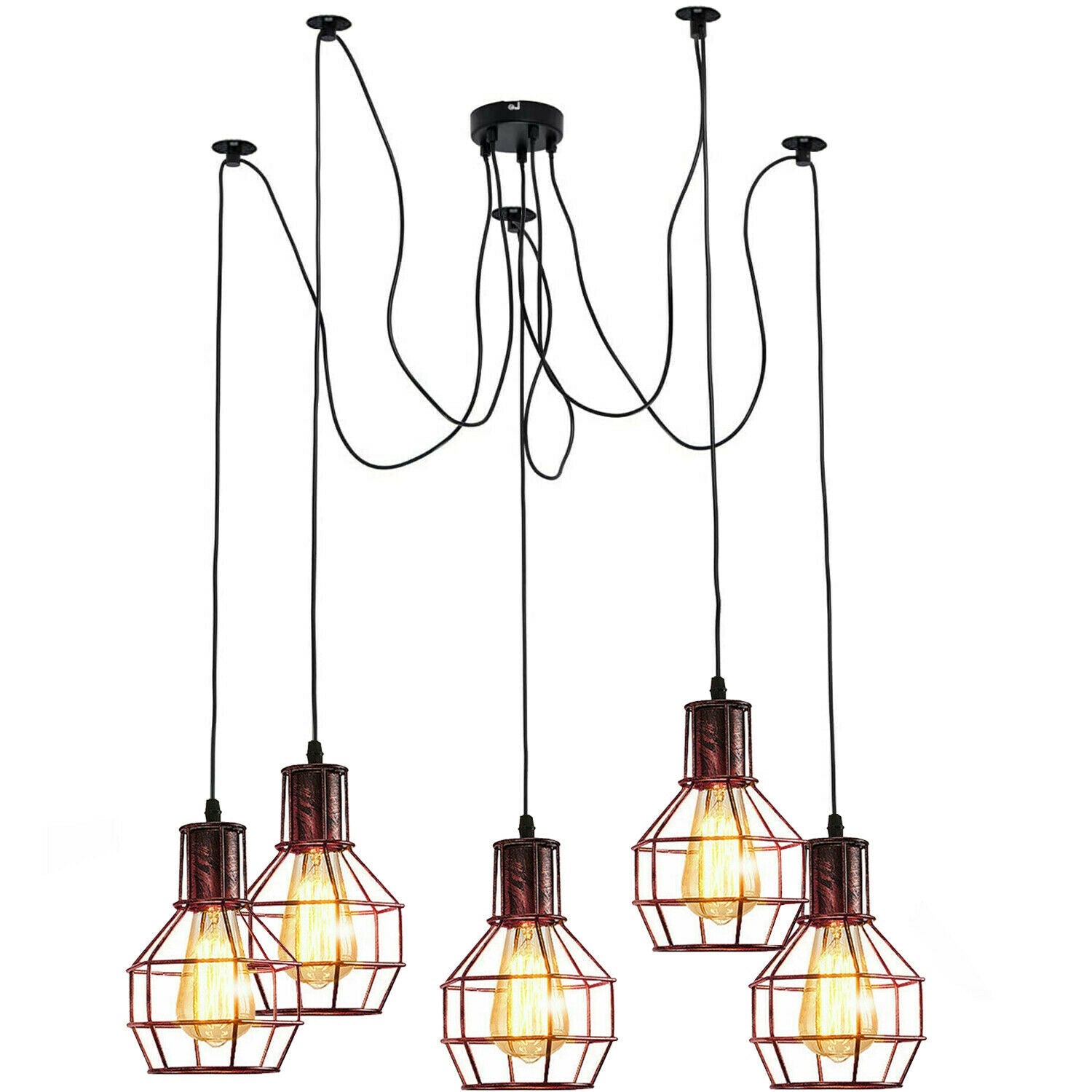 Rustikale rote 2m Pendelleuchte Käfig Retro industrielle Deckenleuchte Spinnenlampe