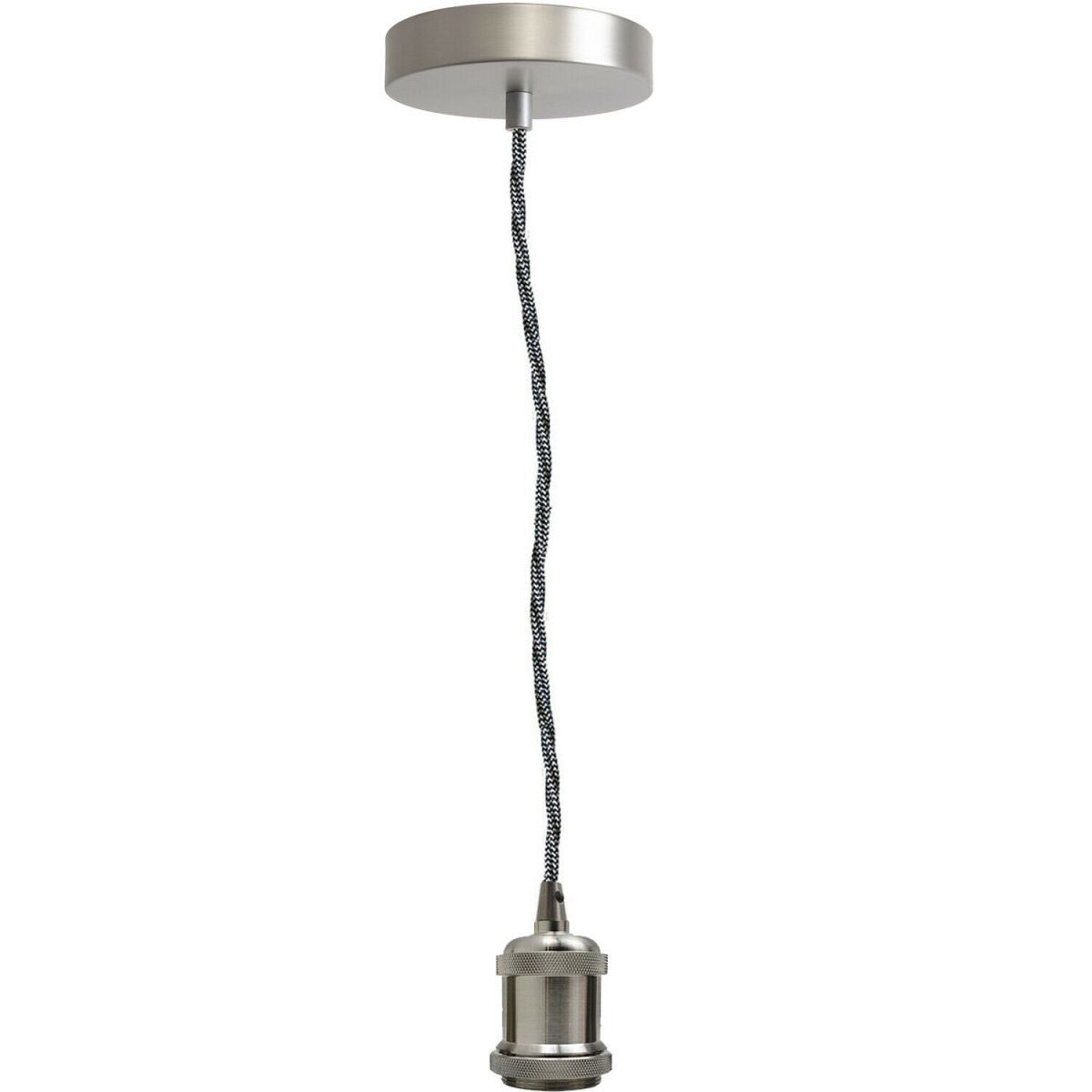 1m schwarz-weiß verdrilltes Kabel E27 Base Satin Nickel Holder