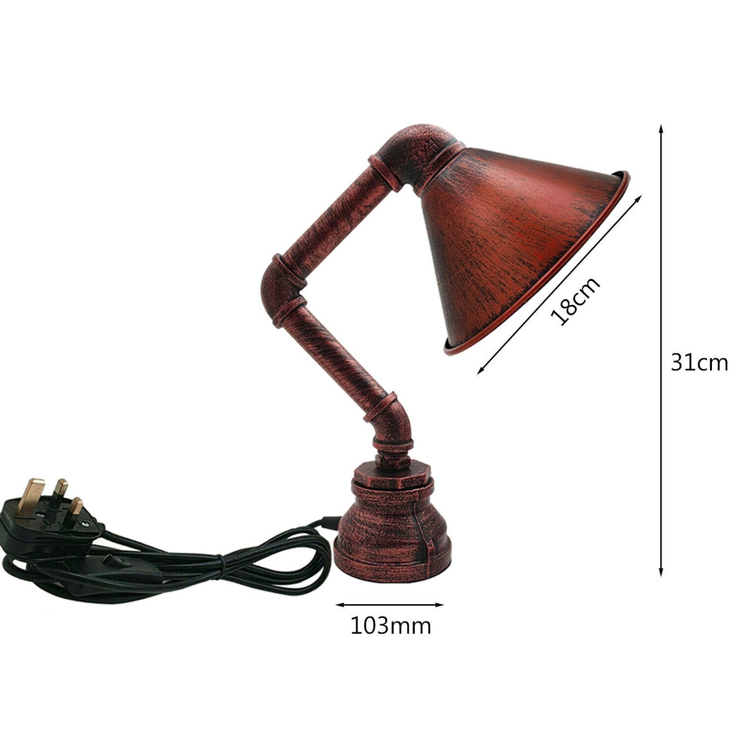 Vintage Retro Industrielle Stahlrohr Schreibtisch Tischlampe Rustikal Rot LEDSone DE-3