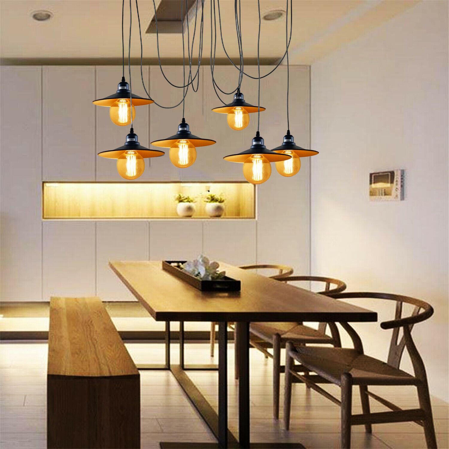 Moderne industrielle schwarze Retro-Loft-Spinne 6-Wege-Decken-Metall-Lampenschirm-Pendelleuchte, die verstellbare Innenleuchte hängt
