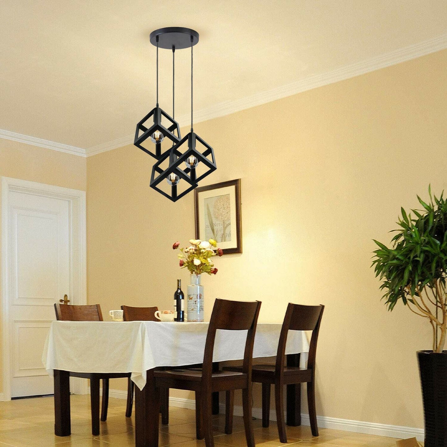 Industrielle Vintage 1/3 Light Black Square Cluster Pendelleuchte