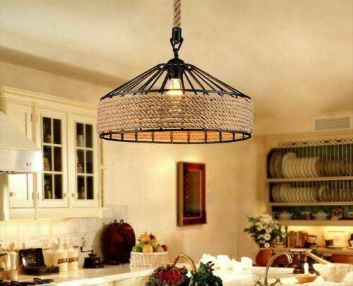 Retro Industrial Vintage Loft Hanfseil Pendelleuchte Deckenlampe