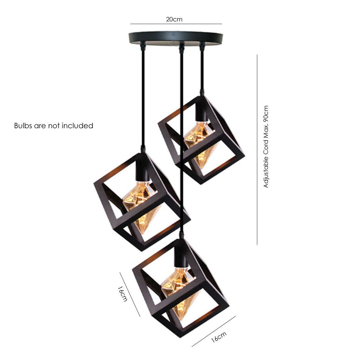 Industrielle Vintage 1/3 Light Black Square Cluster Pendelleuchte