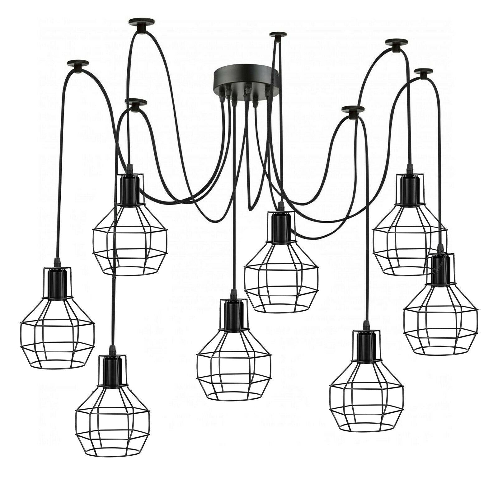 Retro Industrial Black Metal Nest Cage Decke 8-Wege-Anhänger Hängeleuchte Kronleuchter Innenbeleuchtung für Bar, Schlafzimmer, Esszimmer, Wohnzimmer