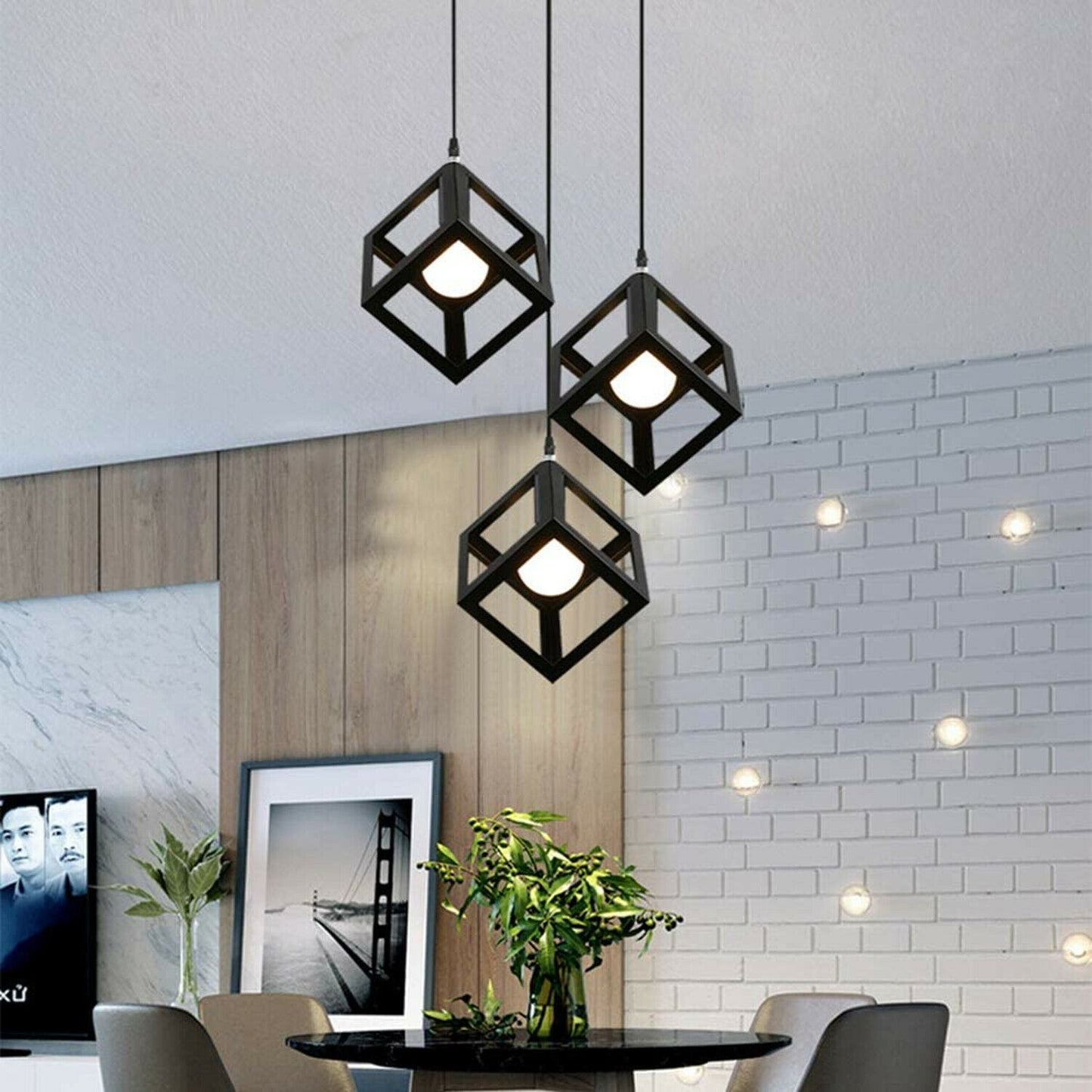 Industrielle Vintage 1/3 Light Black Square Cluster Pendelleuchte