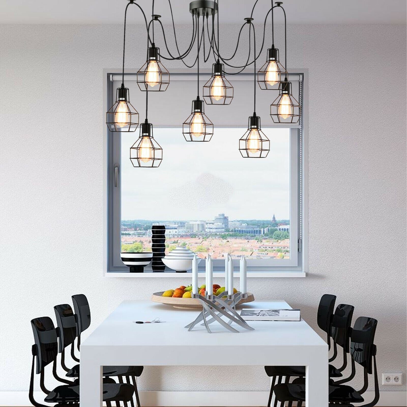 Retro Industrial Black Metal Nest Cage Decke 8-Wege-Anhänger Hängeleuchte Kronleuchter Innenbeleuchtung für Bar, Schlafzimmer, Esszimmer, Wohnzimmer