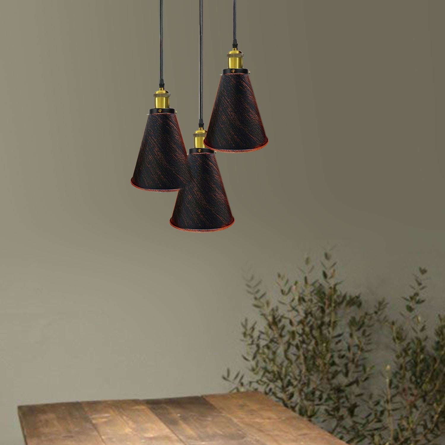 Industrielle Retro 3-Kopf Vintage Runde Basis Pendelleuchte Deckenleuchte