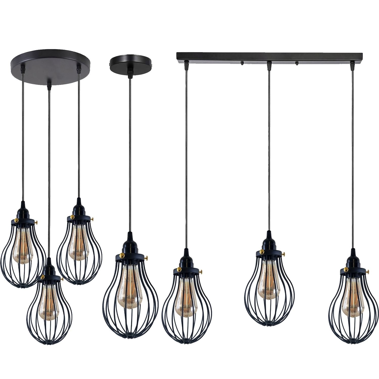 Retro Industrieller Schwarzer Indoor Hängende Verstellbare Pendelleuchte Große Vase Käfig Deckenleuchter