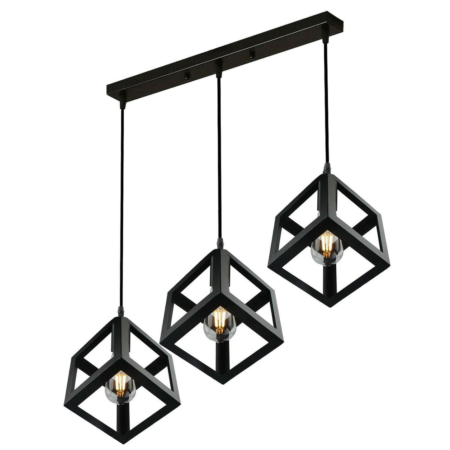 Industrielle Vintage 1/3 Light Black Square Cluster Pendelleuchte