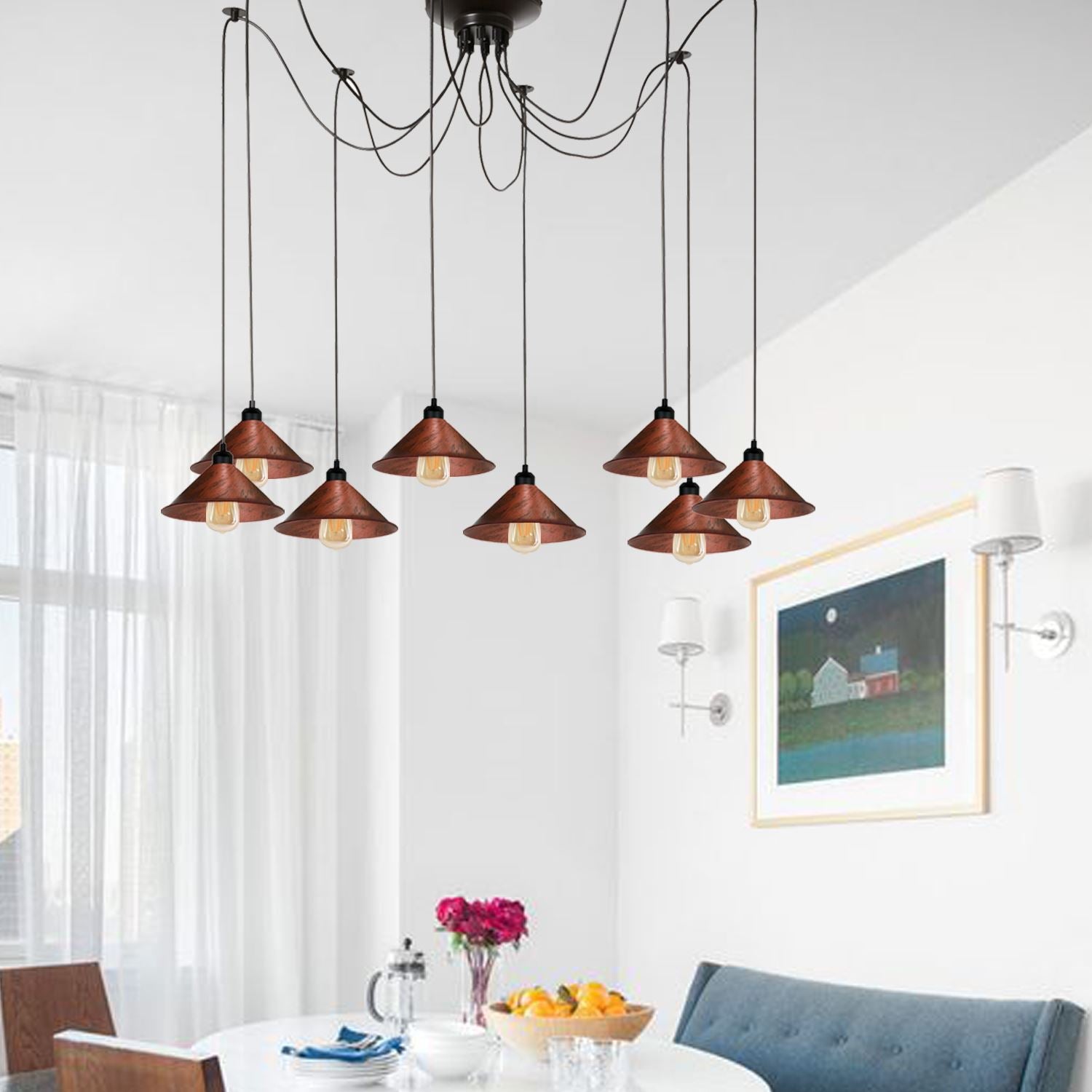 Moderne industrielle rustikale rote Spinne Deckenpendelleuchte Metallkegelschirm Indoor Hängeleuchte