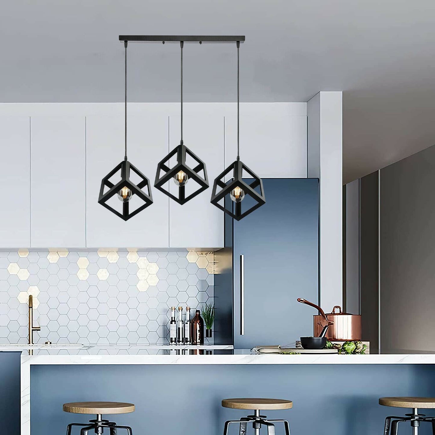 Industrielle Vintage 1/3 Light Black Square Cluster Pendelleuchte