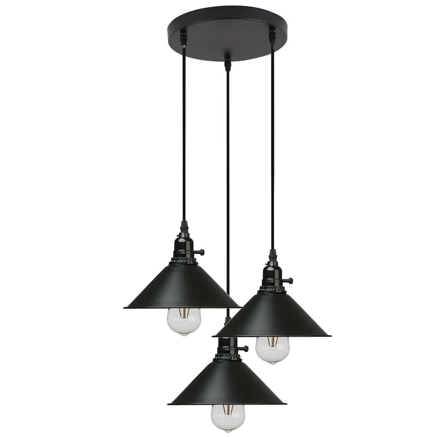 Vintage Industrie 3-Wege Deckenpendelleuchte Metall Retro Loft Hang Lampenschirm