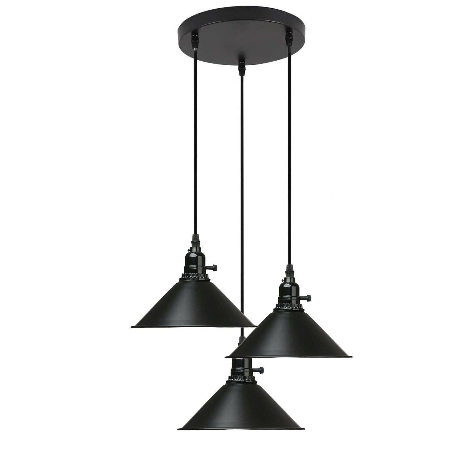 Vintage Industrie 3-Wege Deckenpendelleuchte Metall Retro Loft Hang Lampenschirm