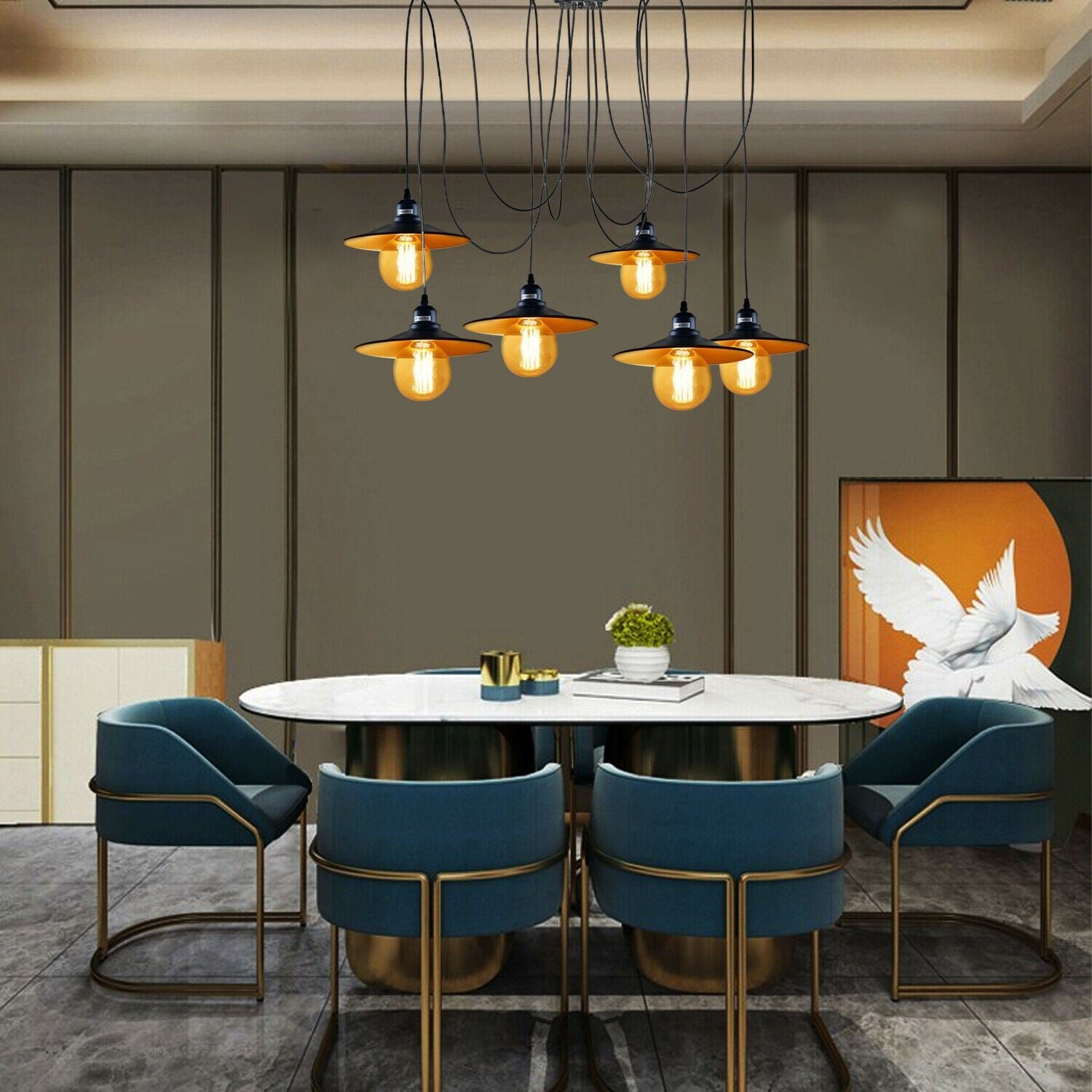 Moderne industrielle schwarze Retro-Loft-Spinne 6-Wege-Decken-Metall-Lampenschirm-Pendelleuchte, die verstellbare Innenleuchte hängt