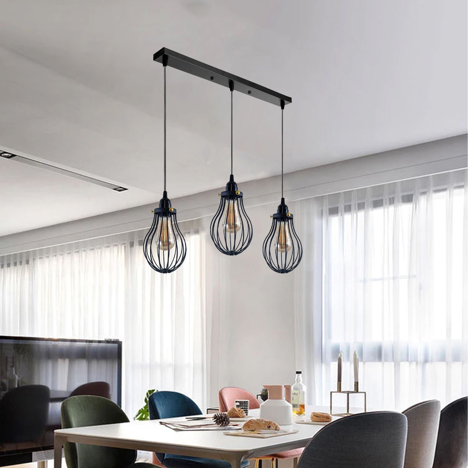 Retro Industrieller Schwarzer Indoor Hängende Verstellbare Pendelleuchte Große Vase Käfig Deckenleuchter