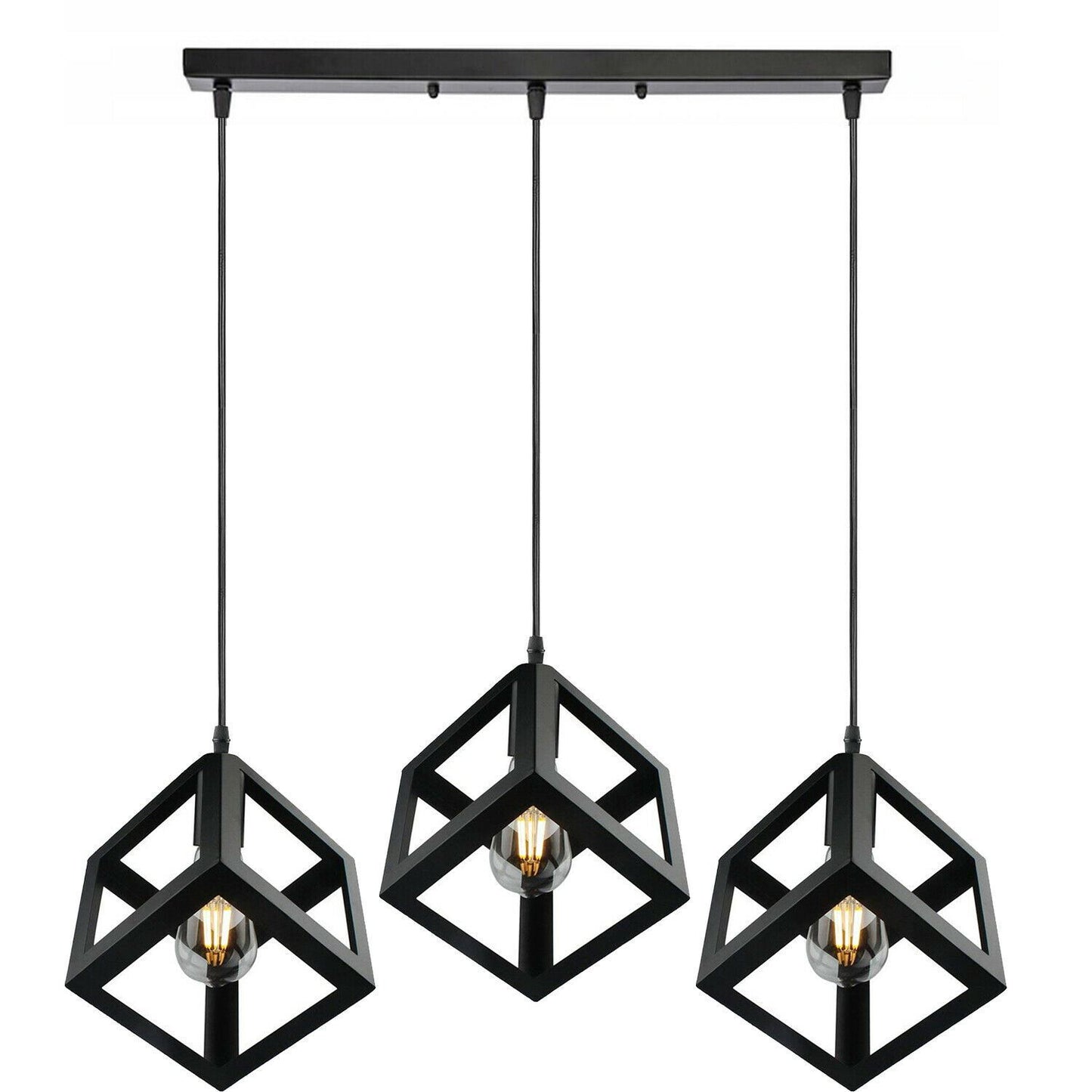 Industrielle Vintage 1/3 Light Black Square Cluster Pendelleuchte