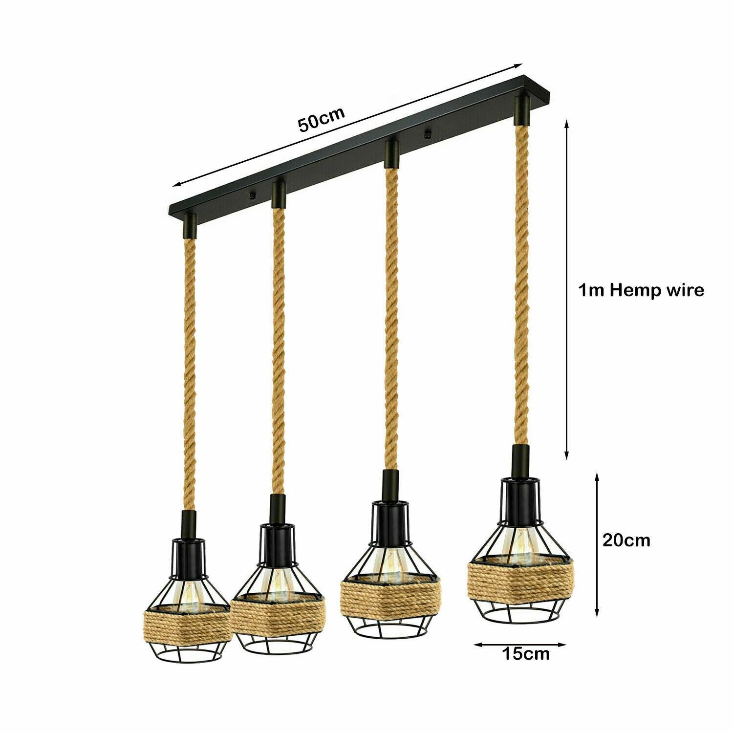 Vintage Industrial Retro Loft Hemp Rope Iron Pendant Light Lamp