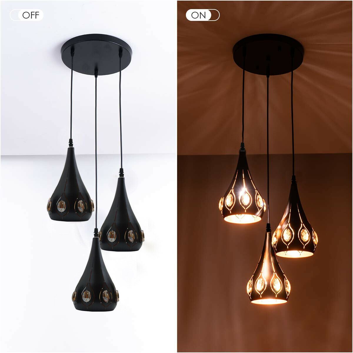 Vintage Industrie Deckenpendelleuchte Retro Loft Style Metall + Kristall Lampe