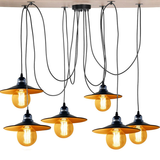LEDSone Vintage Pendelleuchte mit 6 verstellbaren Köpfen – Retro-Hängelampe aus schwarzem Metall mit E27 Fassungen, ideal für Esszimmer, Wohnzimmer oder Loft