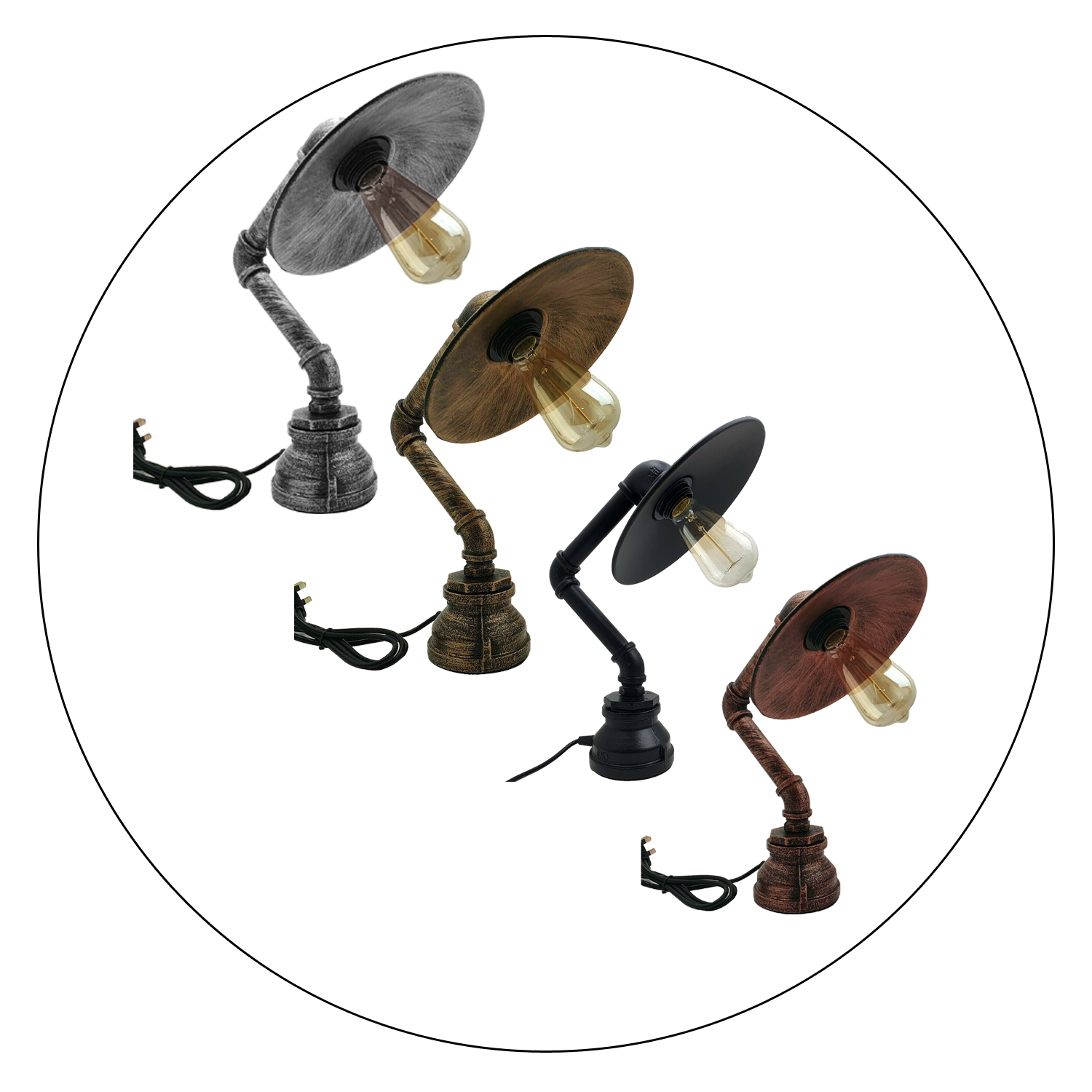 Moderne industrielle Retro-Stil-Stahlrohr-Schreibtisch-Tischlampe mit flachem Schirm LEDSone DE-1