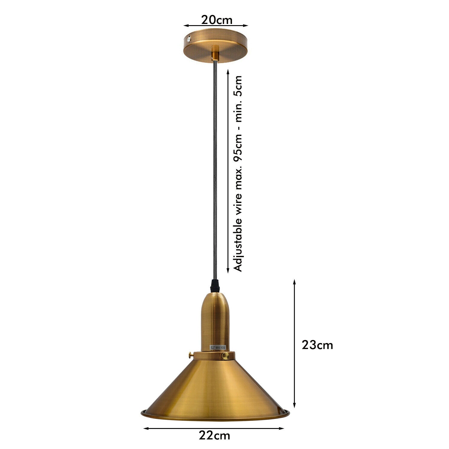 Industrielle Retro Gelb Messing Metall Kegelform Schatten Indoor Hängende Deckenpendelleuchte