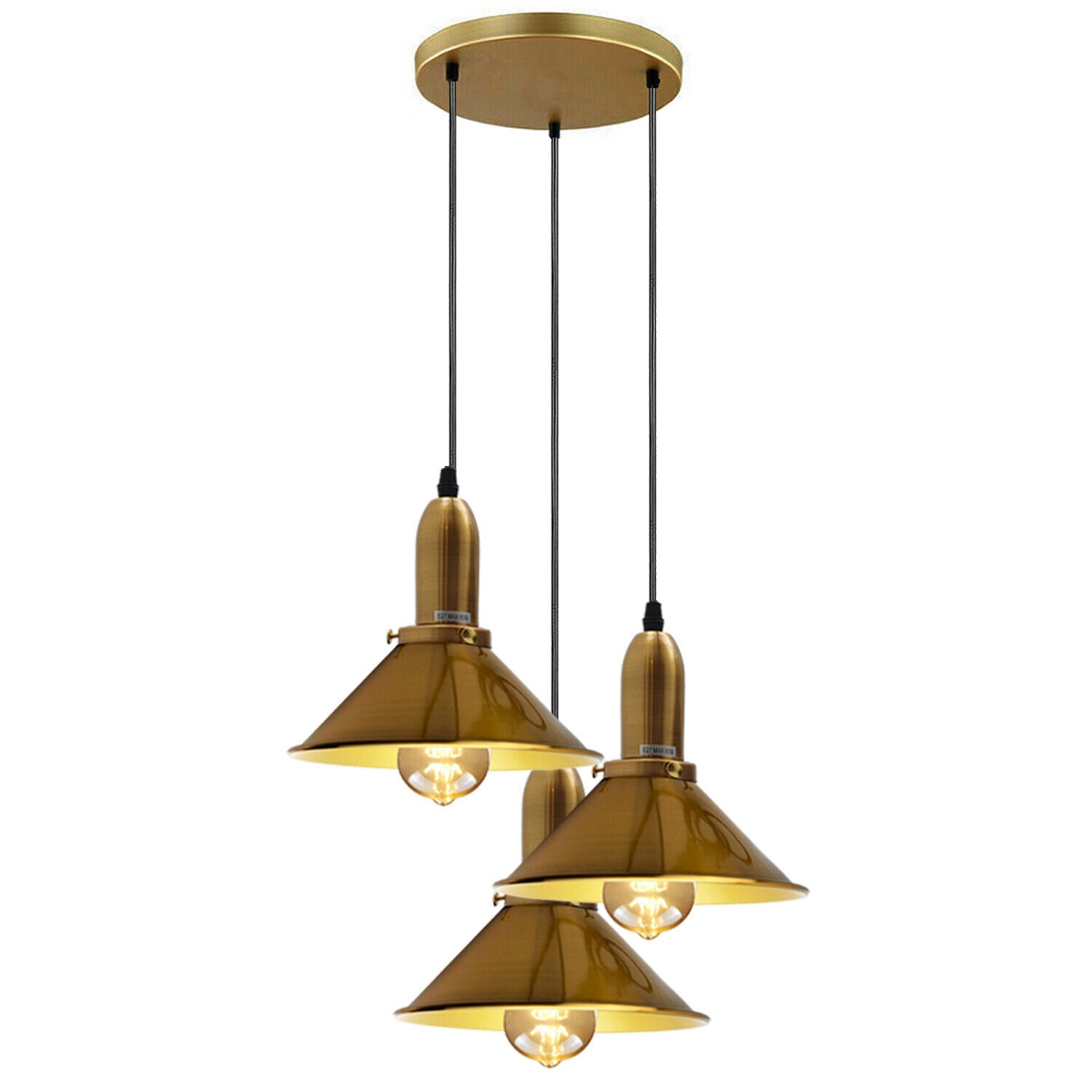 Industrielle Retro Gelb Messing Metall Kegelform Schatten Indoor Hängende Deckenpendelleuchte