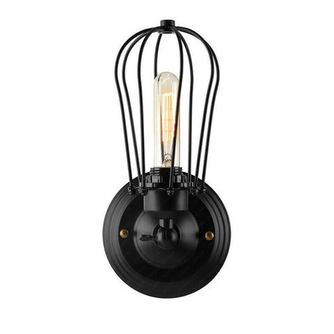 Industrielle Retro Vintage Wandleuchte im schwarzen Käfig-Stil mit Glühbirne - Schwarz
