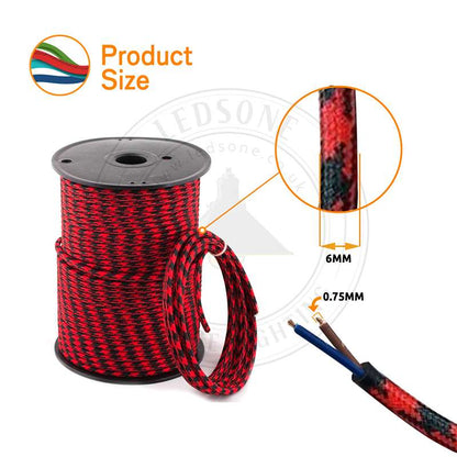 1m Stromkabel Textilkabel 2 Adrig Lampenkabel Stoffkabel 0.75mm² Rund kabel ~2761
