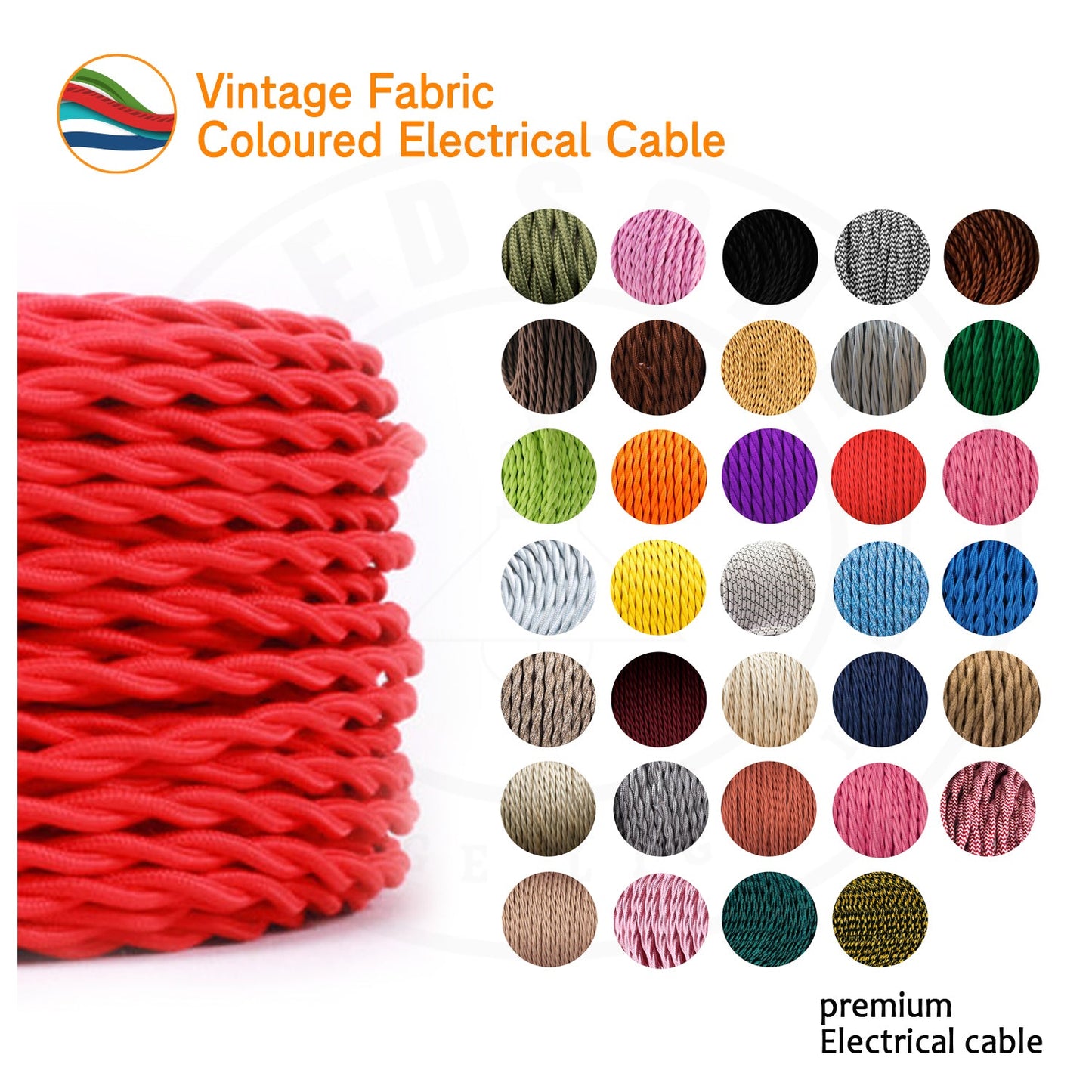 1m/5m/10m 3 adriges Textilkabel elektrisches gedrehtes Kabel Stoffummantelung~2752