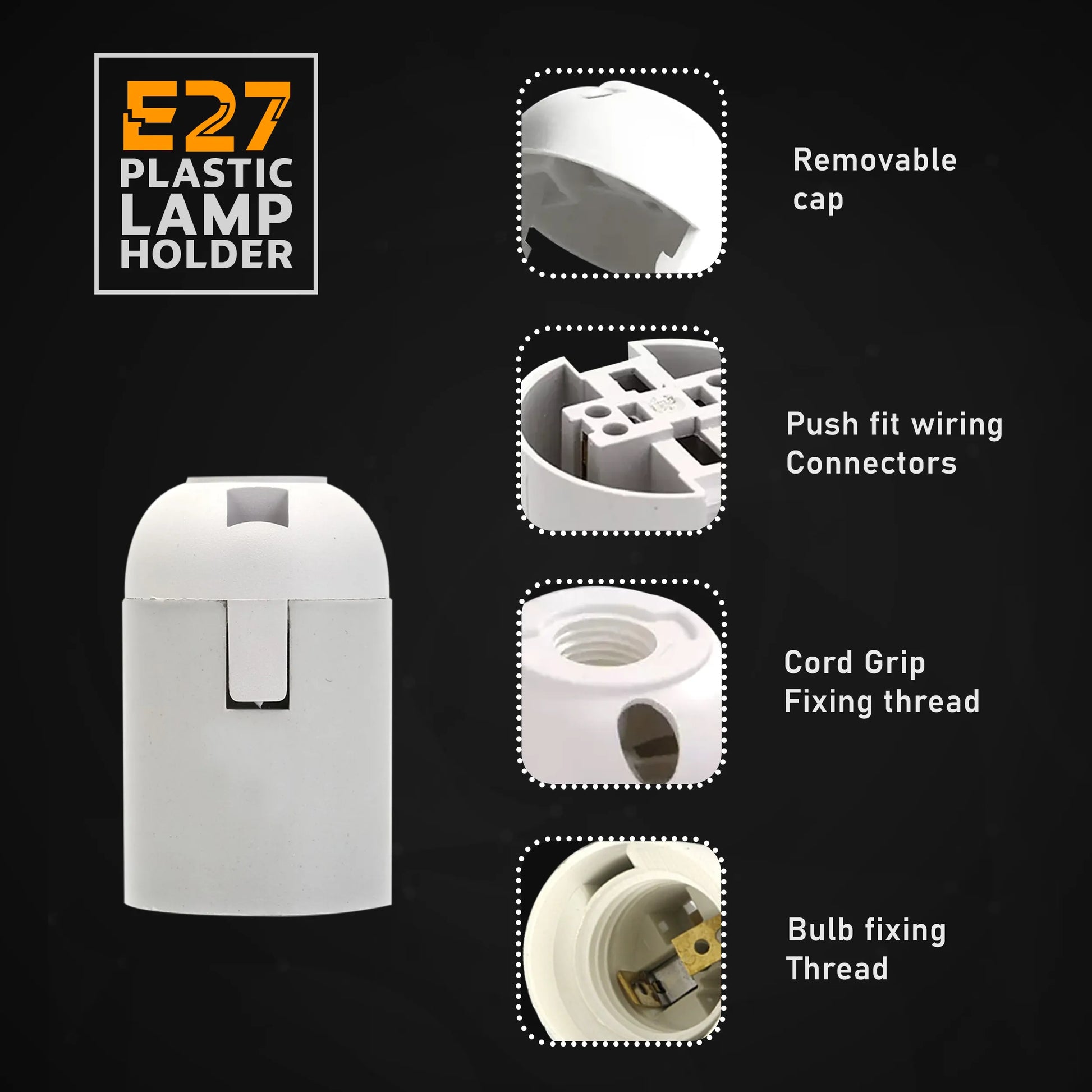  E27-Glühbirne, Hängefassung, Fassungsschraube, weißer Kunststoff-Lampenfassung