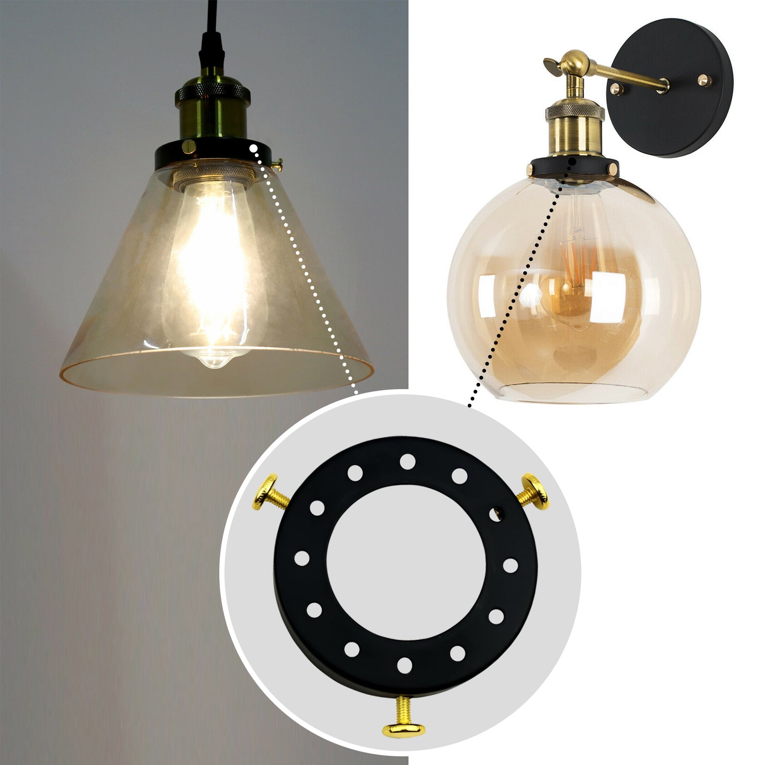 Lampenschirm aus Metall schwarz-weiße Kappe für Pendelleuchten-Fassungshalter