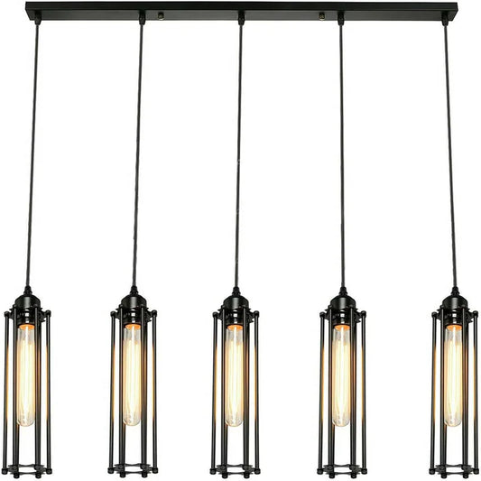 Rechteckige Pendelleuchte im Vintage-Stil – E27, Metall-Drahtkäfig, 1–5 Köpfe, 95 cm Kabel~3167