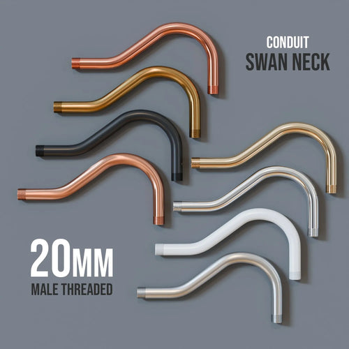 Raccordo a gomito a collo di cigno in metallo, filettatura esterna da 20 mm ~3240