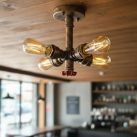 Industrielle Deckenleuchte 4 flammig Wasserrohr Design ~3517 variant