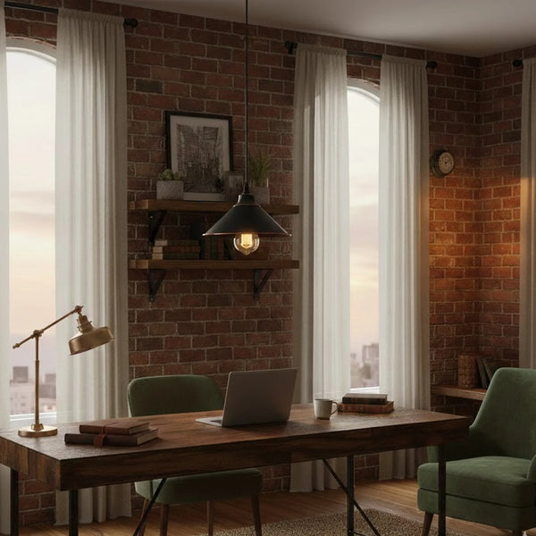 Schwarze Hängelampe mit goldfarbenem Innenfutter ~3552