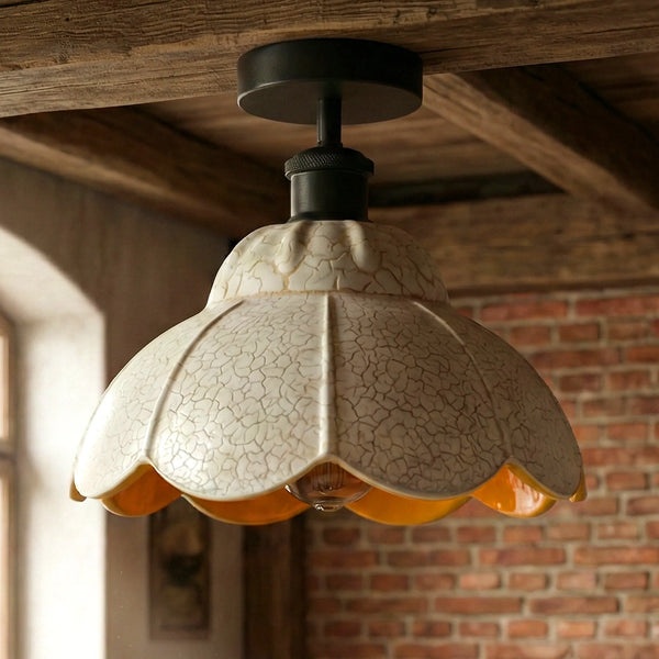 Vintage Deckenleuchte schwarz mit weißem Crackle Glas E27 Halter~3609