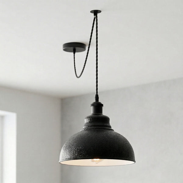 Industrielle, geschwungene schwarze Pendelleuchte E27 mit verstellbarem Kabel~3632