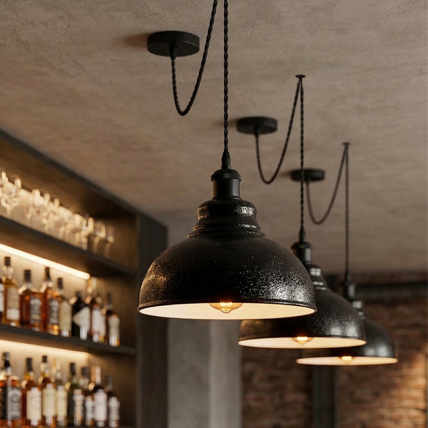 Vintage-Pendelleuchte schwarz E27 mit 2m verstellbarem Kabel~3632