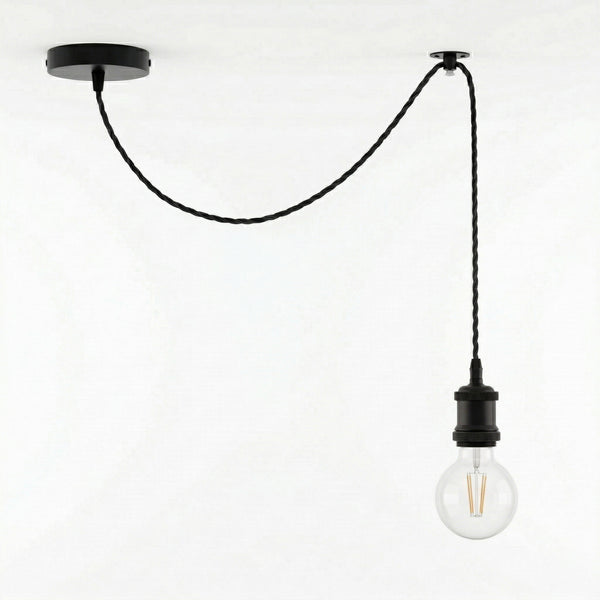 Industrielle schwarze Pendelleuchte – höhenverstellbar, E27-Glühbirne~3640