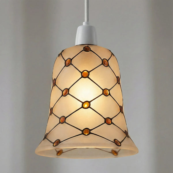 Lampenschirm Glocke Milchglas 13 cm | Bernstein Perlen Mosaik E27~3695