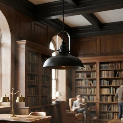 Industrie Pendelleuchte Schwarz Metall mit Bogengriff E27 ~3709