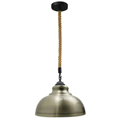 Industrial Hängeleuchte aus natürlichem Hanfseil mit Metal Kuppelschirm ~3827