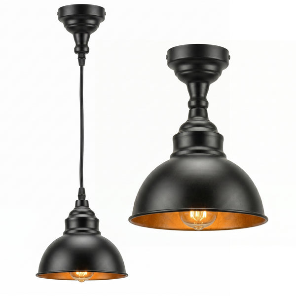 Vintage Pendelleuchte Schwarz Gold - Industrie Deckenlampe Küche ,Ø 19,5 ~4039